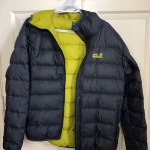 Jack Wolfskin Mens Grey Hooded down insulated puffer jacket- Medium